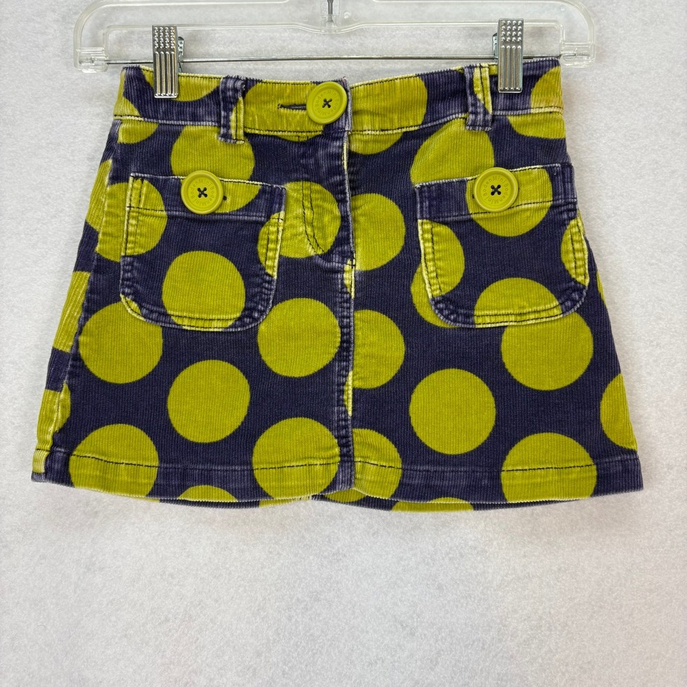 Mini Boden Girl's 7-8Y Blue W/ Yellow Green Polka Dot‎ Corduroy Skirt Pockets